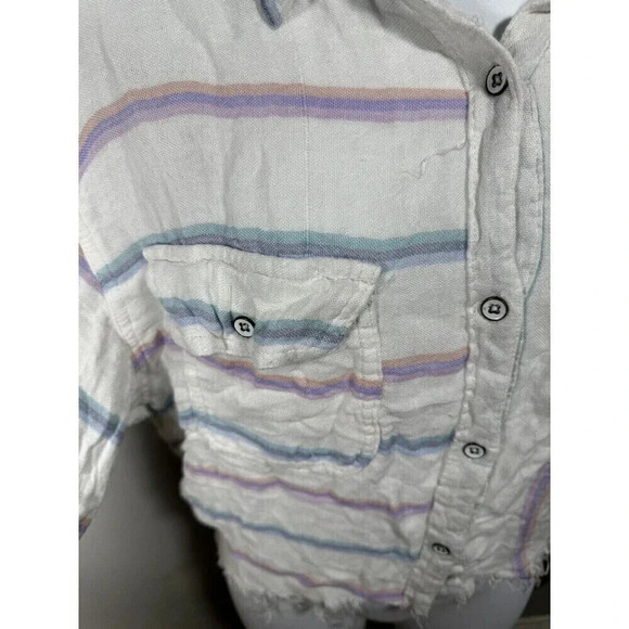 Vintage Havana Shirt Womens Medium Multi Stripes Collared Button Down Cropped - Picture 3 of 7